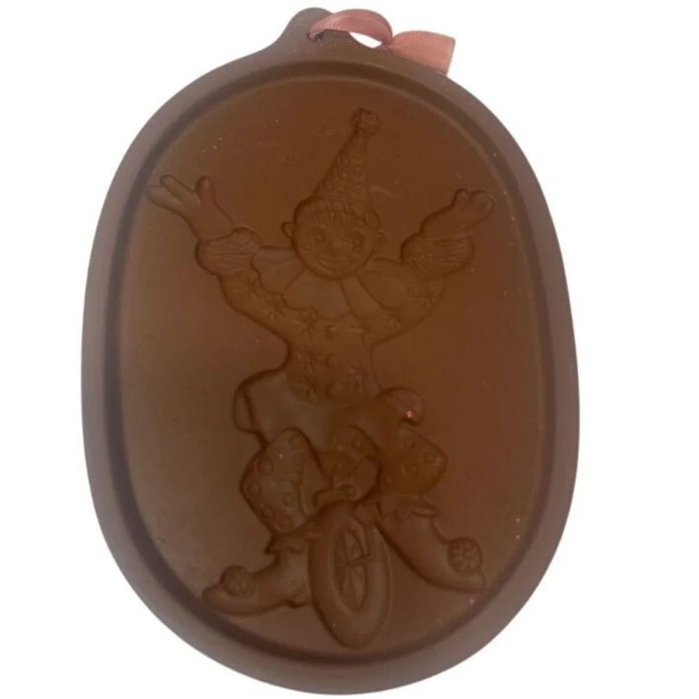 Vintage Roseville Ohio Red Ware Pottery Clown Cookie Mold Press 6